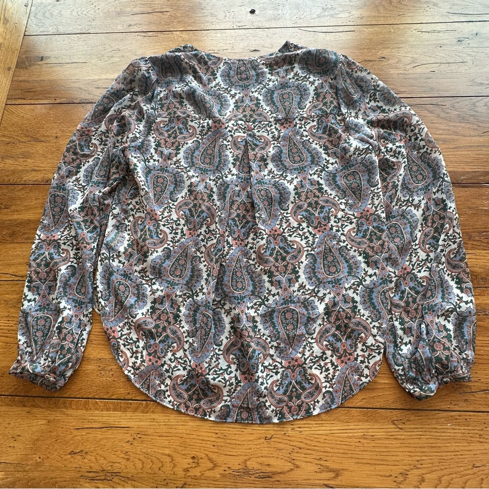 Veronica Beard Lowell Paisley Pin Tuck Long Sleeve Sheer Blouse Size 12 EUC - Picture 8 of 14